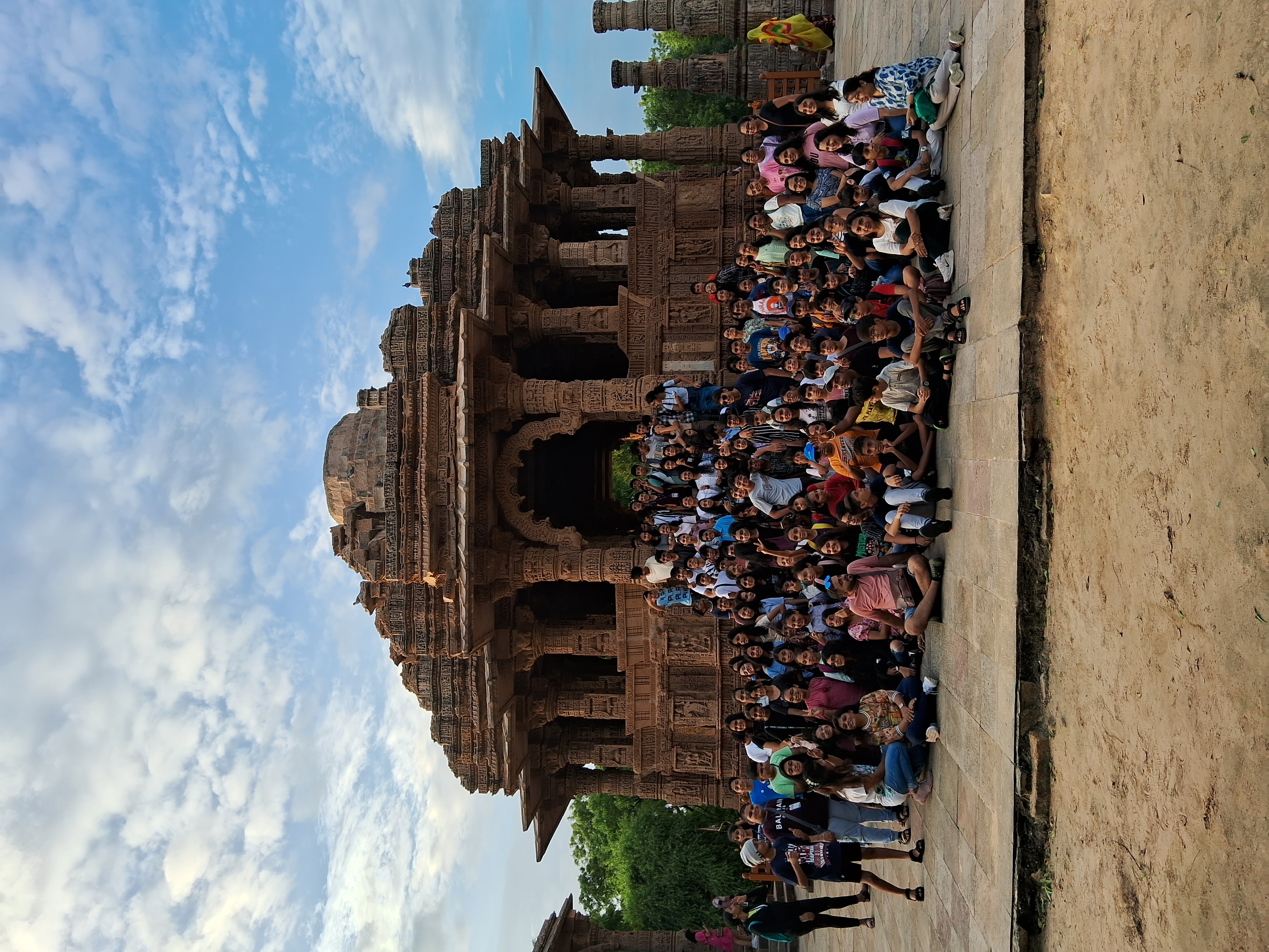 Students at a historical monument